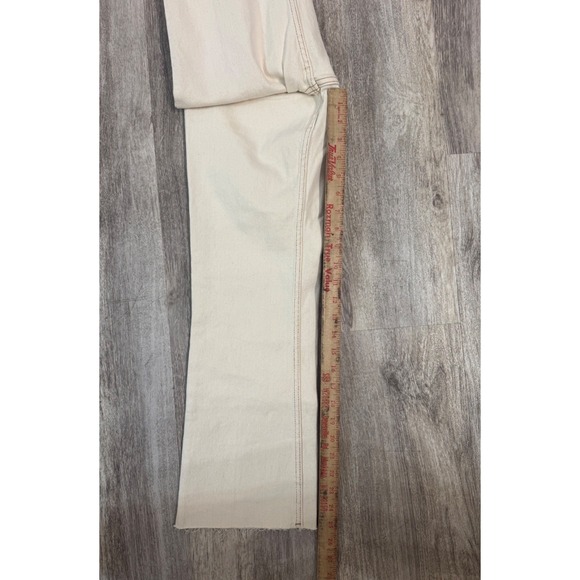 ZARA High Waisted Wide Leg Jeans Cream Tan Contrast Stitch Raw Hem Women US 4 - Picture 7 of 10